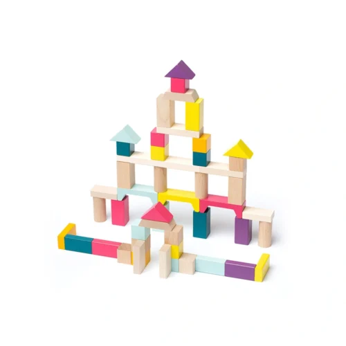 Cubika Blocos de Construção de Madeira Colorida - Caixa 50 peças