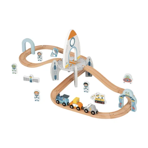 Pista Comboio Estação Espacial Madeira 35 pcs 3+