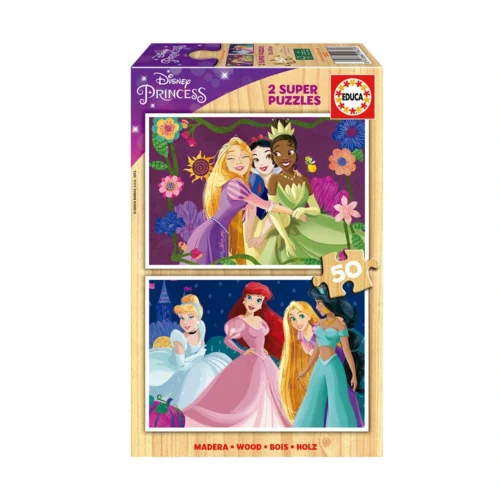 2x Super Puzzles 50 peças Madeira Princesas Disney