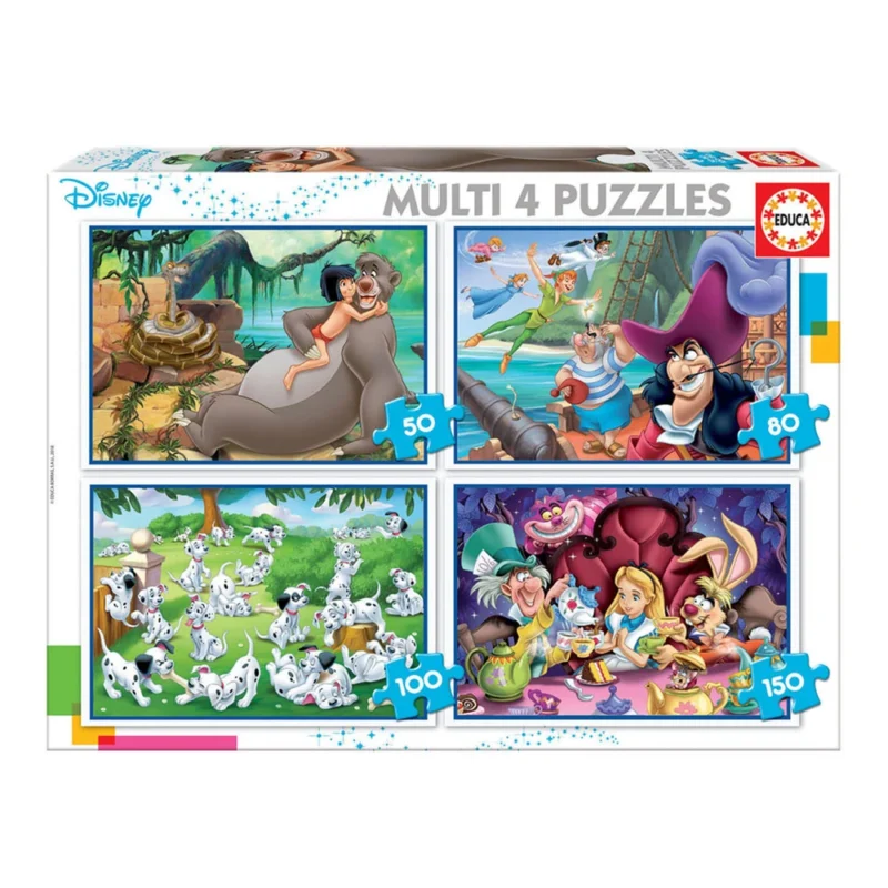 4e758059c3fe39cacada2e775f4e5c91.large Educa 4x Puzzles Progressivos Disney Aladdin, o livro da selva, Alicia, Peter Pan