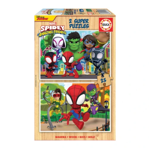 2x Super Puzzles 25 peças em madeira Spidey Amazing Friends