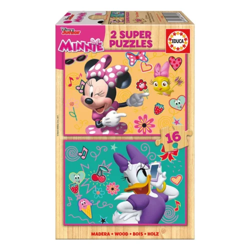 2x Super Puzzles de Madeira 16 peças Minnie Happy Helpers