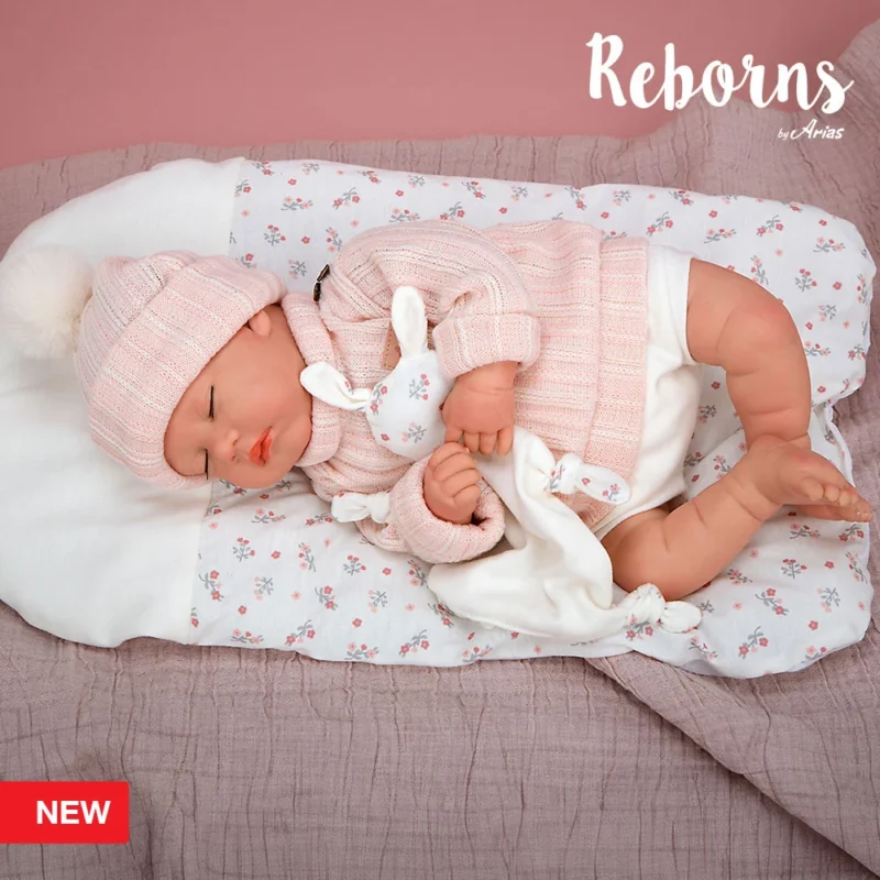 Reborn Arias 45 cm Daira com almofada e Dou Dou olhos fechados