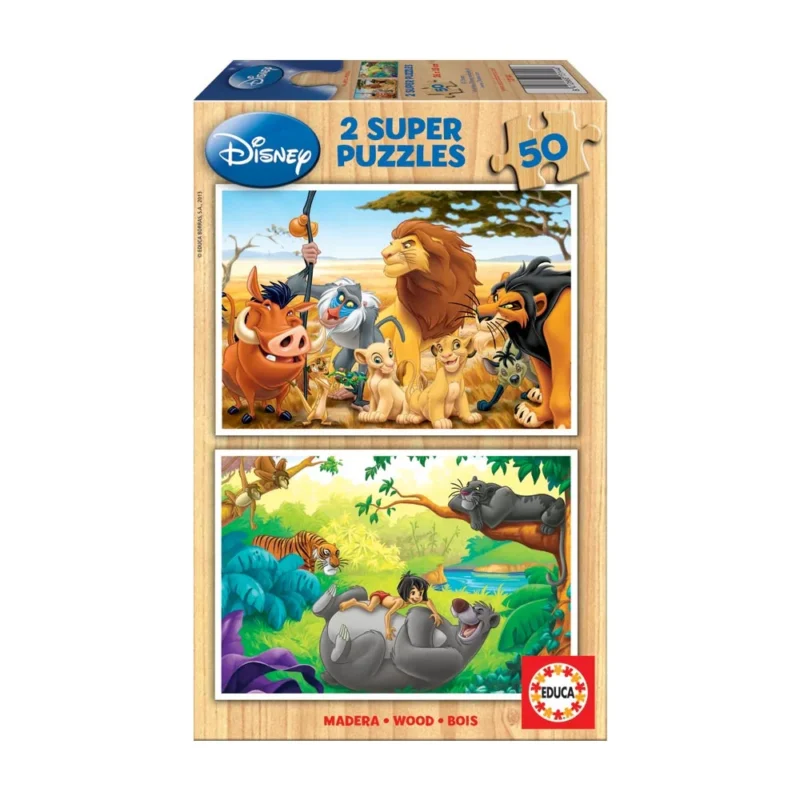 2x Super Puzzle de Madeira 50 peças Disney Animais