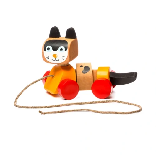 Cubika Gato de Arrastar em Madeira Natural