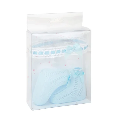 Conjunto de meias azuis com faixa de cabelo