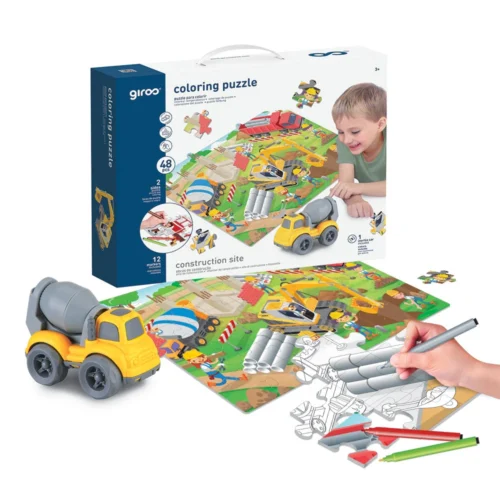 Giros Play Puzzles para Colorir 2 Faces + Carrinho 48 Peças Construção