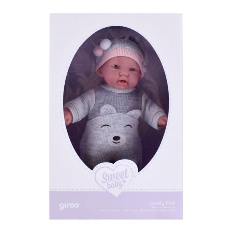 Boneca Amorosa 28 cm Perfumada Corpo Tecido Cinza