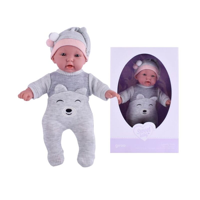 Boneca Amorosa 28 cm Perfumada Corpo Tecido Cinza