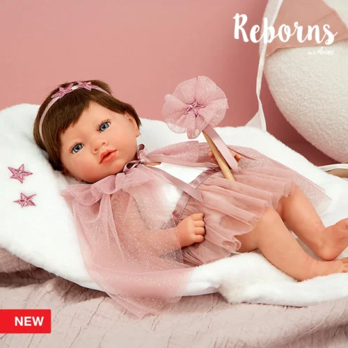 Reborn Arias 38 cm Princesa Rosa c/ Manta Corpo de Vinil Menina