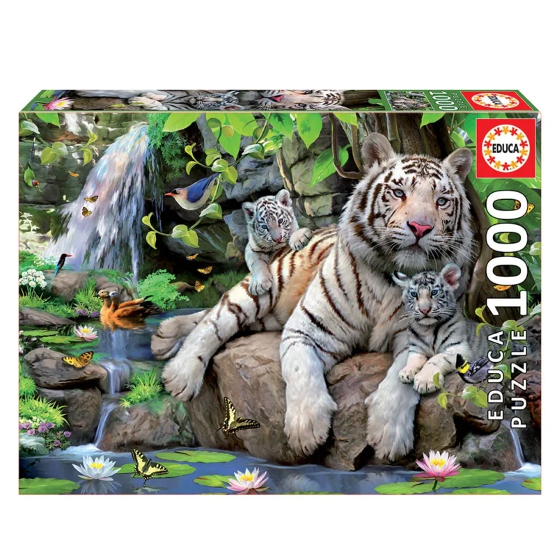 de48c01f32eb2a07fa4fa5a7c7351a16.large Puzzle 1000 peças Tigres Brancos de Bengala Educa