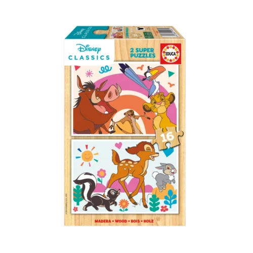2x Super Puzzles 16 peças Madeira Disney Animais