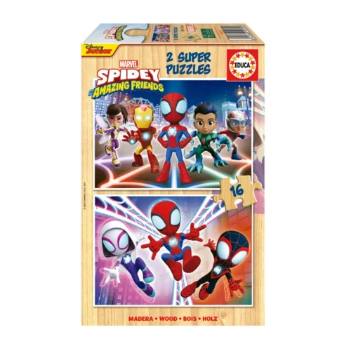 2x Super Puzzles 16 peças de madeira Spidey Amazing Friends