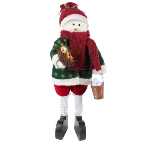 IMG14460 Boneco Neve Decorativo Pés Madeira Casaco Verde