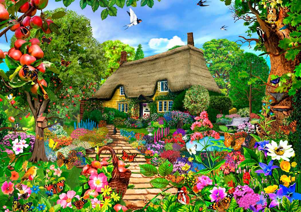 Puzzle Bluebird Cabana no jardim inglês 1500 Peças