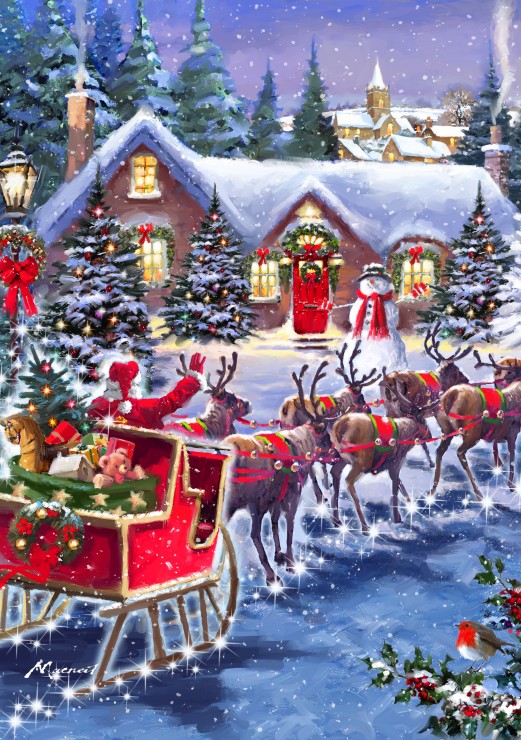 Puzzle Bluebird Papai Noel e seu trenó 1000 Peças